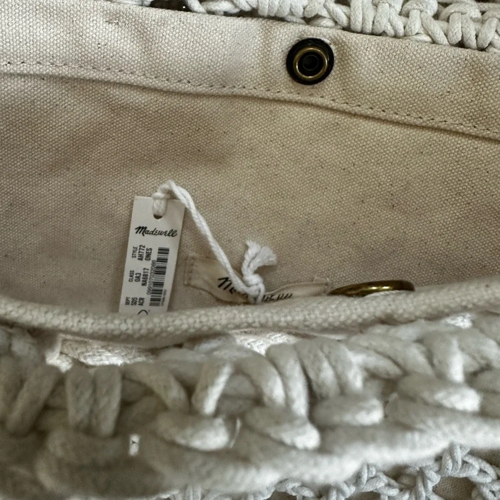 Madewell White Crochet Knit Shoulder Bag Crossbody Boho Beach Coastal Travel - Picture 7 of 7